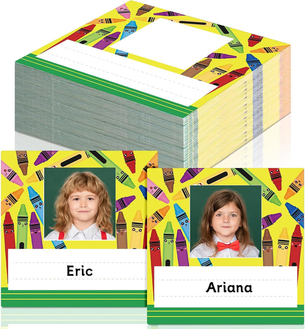 Affrolling 60 Pcs Crayon Name Tags for Classroom with Photo Space Kids Photo