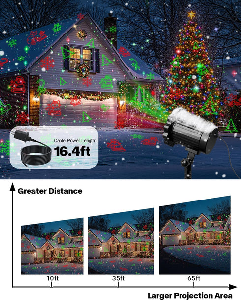 ECOHDT 8 Brighter Christmas Projector Lights Outdoor, Laser Light Projector with Remote, Patterns Light Show Holiday
