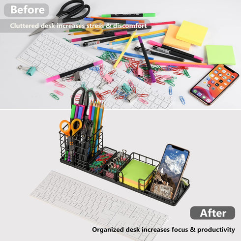 Desk Organizers and Accessories, Office Supplies Desk Organizer with Pen Holder, DIY Desktop Organiezr with Phone Holder, Sticky Note Tray by Topwey