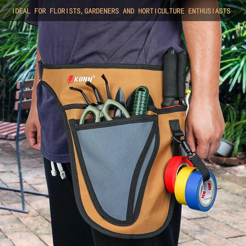 KUNN Garden Tool Waist Belt, 4 Deep Pockets Tool Apron for Gardening, Electricians, Florists, Plumbing