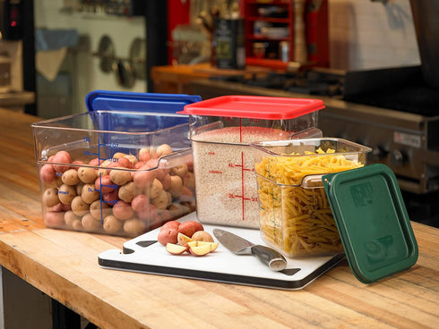 Carlisle FoodService Products Squares, Square Food Storage Container, Stackable Design for Catering, 4 Quarts, Clear