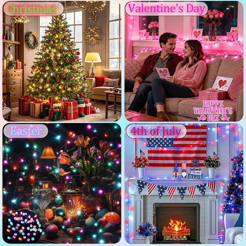4 Pack 66.6 200 35 4th Color Changing Christmas String Lights with Remote, Total FT LED String Lights Indoor Outdoor