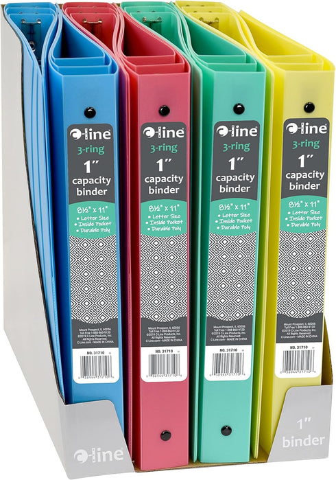 C-Line 3-Ring Poly Binder with Inner Pocket, Letter Size, 1-Inch Capacity, Color May Vary, 1 Binder (31710)