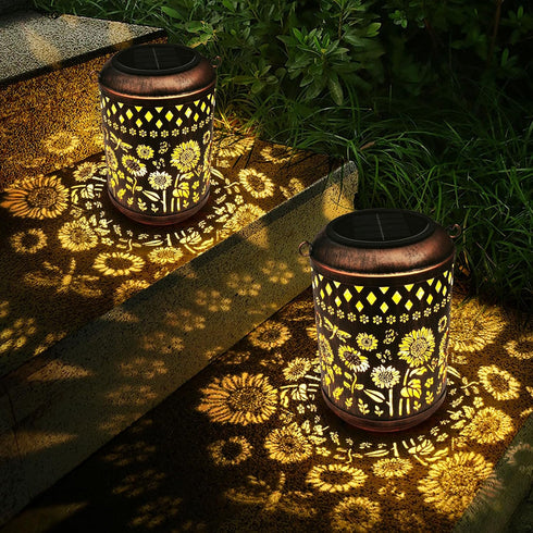 2 Pack Kaixoxin Solar Garden Decor Metal Lantern Sunflower Table Lamp Bronze Outdoor Dercoration Great Gift for Women