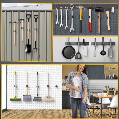 Organizer,Black,4 Upgraded Magnetic Broom and Mop Holder Wall Mount, Space-Saving Heavy Duty No Drill Over the Door