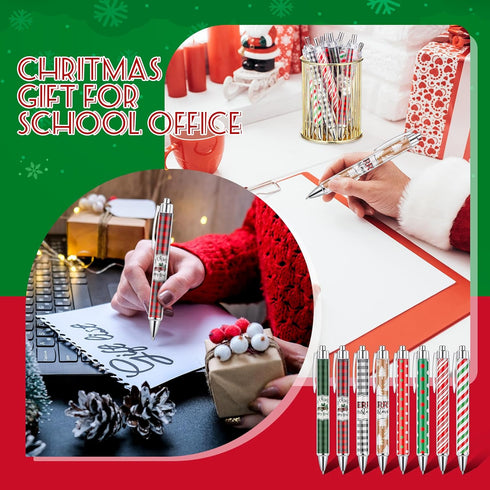 Cholemy 200 Pcs Christmas Pens Bulk, Xmas Novelty Ballpoint Pens, 0.7mm Black Ink for School Office Home Gifts