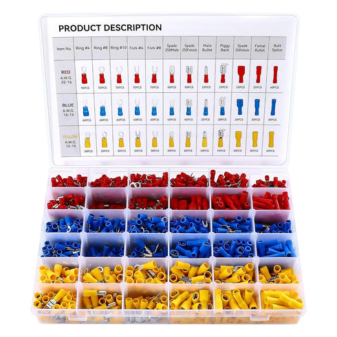 Wire Connectors, Electrical Butt Terminals Ring Fork Spade Connector Kit, 1400PCS for Marine Automotive