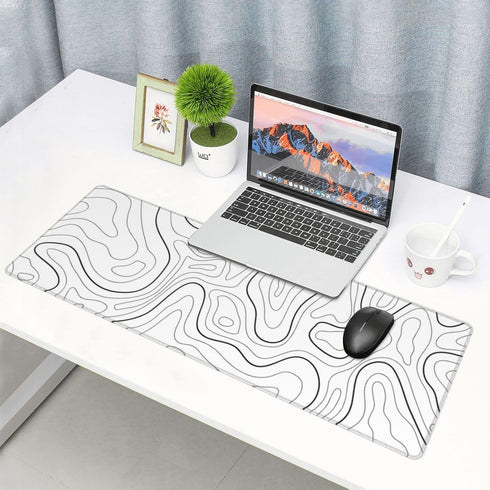 White Mouse Pad - Extended Gaming Mouse Pad for Desk 31.5 x 11.8 Inch, Black and White Topographic Design