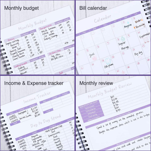 Monthly Budget Planner Book (Undated) with 12 Pockets for Income, Debt, Saving, Expense, and Bill Tracker, Purple