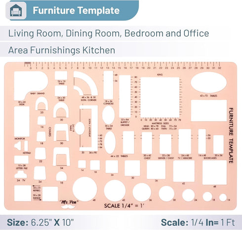 Mr. Pen House Plan Templates - Interior Design and Furniture Drafting Tools, Set of 3
