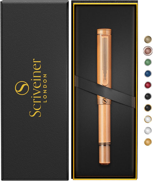 Scriveiner EDC Luxury Rollerball Pen, Stunning Heavy Pocket Pen with Hand Brushed Copper Finish, Best Gift for Men and