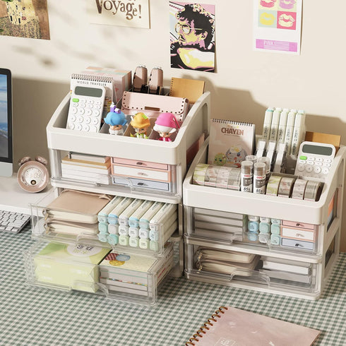 Desk Organizer with Drawers, 3 Drawer Desktop Plastic Storage, Clear Desktop Storage Drawers for Office Supplies, Make up Organizers by ZHAIXIAONIAN