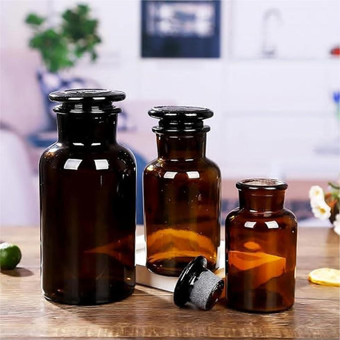 3 Pack 125ml Lab Glass Reagent Bottle, Wide Mouth Clear Glass Storage Bottle with Ground Stopper
