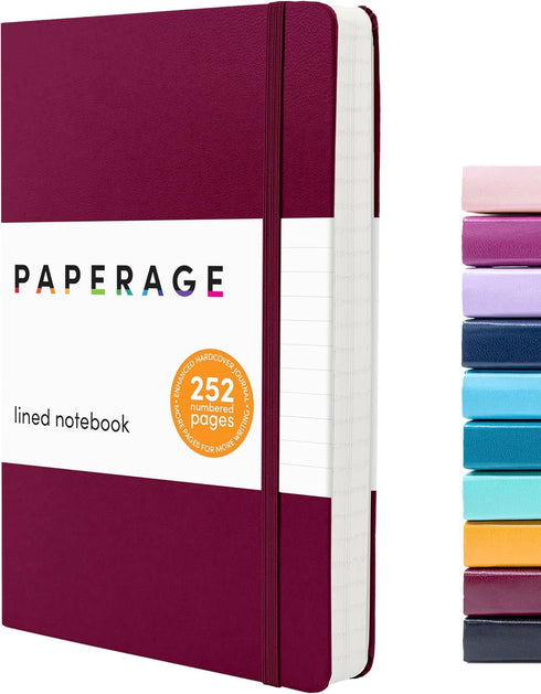 PAPERAGE Lined Journal Notebook, Burgundy, 252 Pages, Medium 5.7 inches x 8 inches, 100 GSM Thick Paper