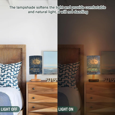 ALAZA Boho Bohemian Sun Cloud Bedside Table Lamp with USB Port for Bedroom Nightstand Lamps Night Light Linen Fabric