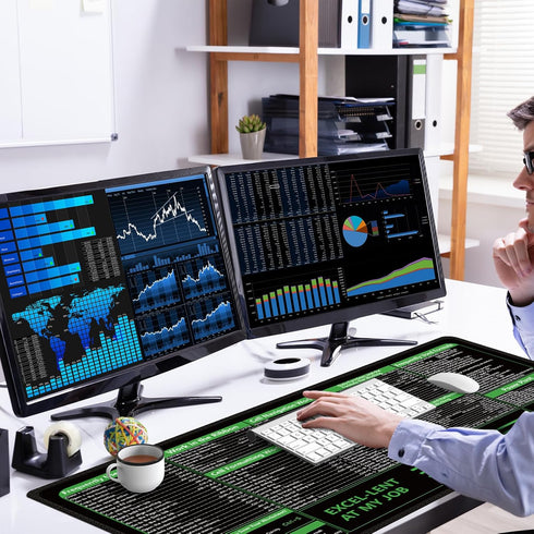 iCasso Excel Cheat Sheet Desk Pad, Extended Large XXL Non-Slip Mousepad with Stitched Edges for Computer (Black)