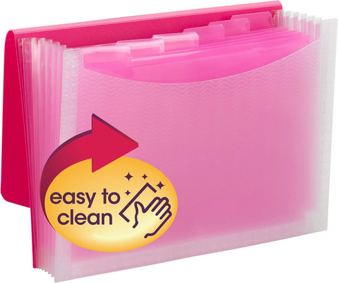 Smead Poly Expanding File, 6 Dividers, Flap and Cord Closure, Letter Size, Pink/Clear Wave Pattern