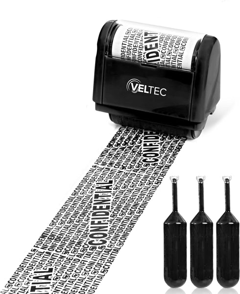 ID Protector Ink Roller - Identity Theft Protection Roller Stamp Set (Black, Stamp + 3 Refills)
