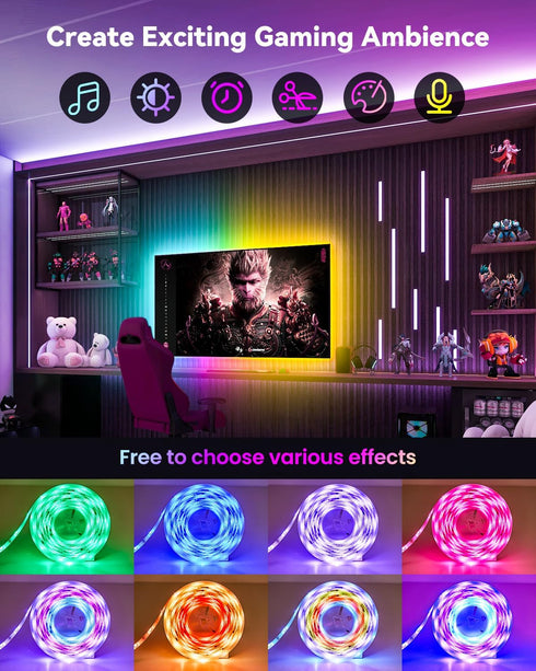 Pak 32.8ft 16 44 RGB+IC LED Strip Lights for Bedroom & TV, Smart Lights with Remote APP Control, DIY Million Colors
