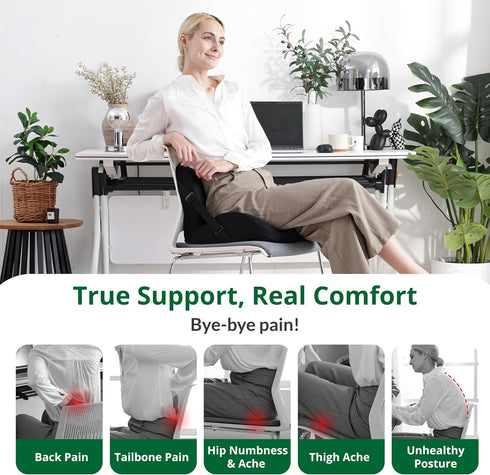 FuturaLoom Tailbone Memory Foam L-Shaped Seat Cushion with Lumbar Support & Adjustable Strap - Pain Relief for Office