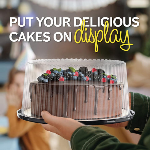 10 11" 5 2-3 - Plastic Disposable Cake Containers Carriers with Dome Lids and Cake Boards | Round Cake Carriers