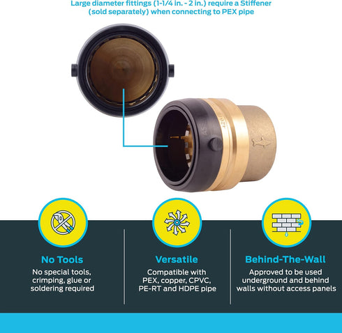 SharkBite Push to Connect Brass Plumbing Fitting, 1-1/2 Inch Push Cap for PEX Pipe, Copper, CPVC, PE-RT, HDPE, UXL0441