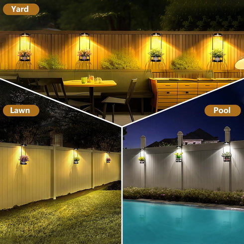 3 1pc) Solar Wall Light with Plant Stands, Wireless Outdoor Fence Light with color, Metal Hanging Plant Holder