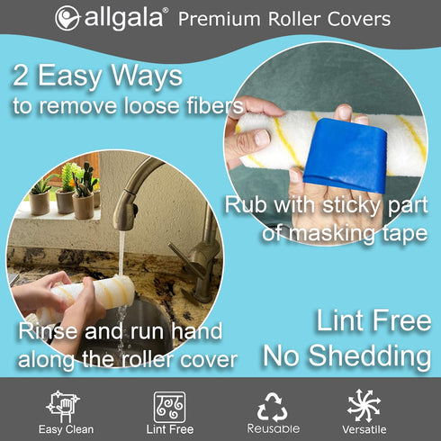 24 Pack 9 Inch 1/2 Allgala Paint Roller Covers, Shedless Lint Free Painter Roller Covers in Roller Naps for Paint