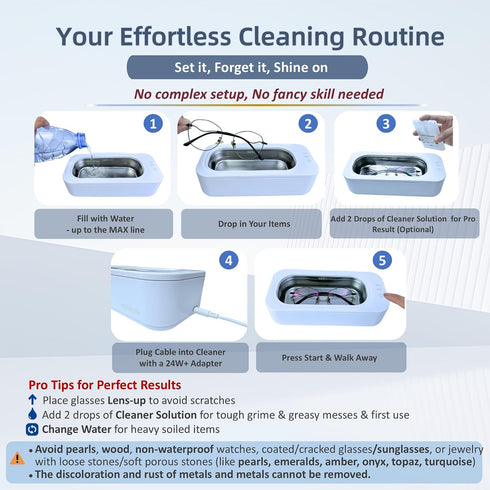 FotroCanic 47KHz 12oz 2 Ultrasonic Jewelry Cleaner, Eyeglass Ultrasonic Cleaning Machine with Modes & Len Cleaner