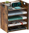 File Organizer for Desk, Wood Desk Organizer, 5 Tier Office Accessories with Handle, Mesh File Organizer