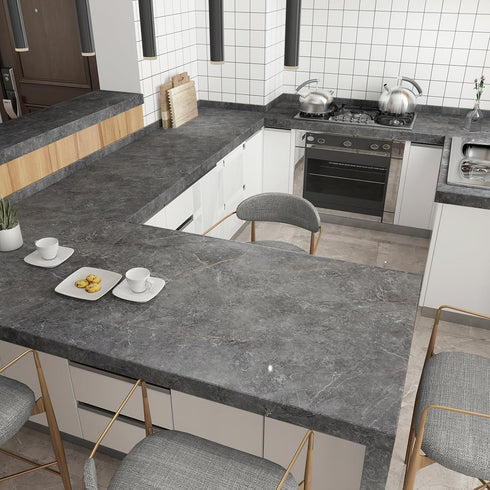 Glossy Gray Marble Wallpaper - Peel and Stick Thick Textured Grey Contact Paper for Kitchen Countertops 16"x118"