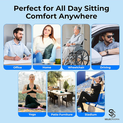 Tailbone SelectSoma Double-Thick Gel Seat Cushion for Long Sitting Pressure Relief for Back, Sciatica, Coccyx, Pain