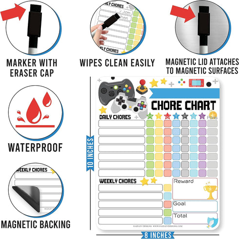 Magnetic Chore Chart for Kids - Good Behavior Chart, Dry Erase Daily, Weekly Responsibility List