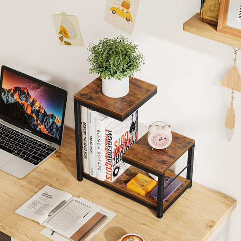 Snughome Desktop Shelf, 3 Tier Wood Bookshelf Organizer Storage Rack, Adjustable Shape Display Shelf for Office, Home,