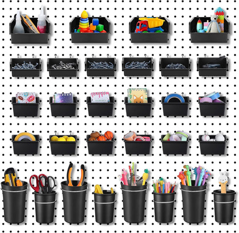 Roowest 60 Pcs Pegboard Cups Set, Pegboard Wall Organizer with Hooks and Loops, Office Storage Garage Craft Workshop