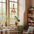 6"x11.5" 15"-72" E26 Modern Amber Glass Pendant Light, Floral Bell-Shaped Hanging Light with Wood Handle & Brass Cap
