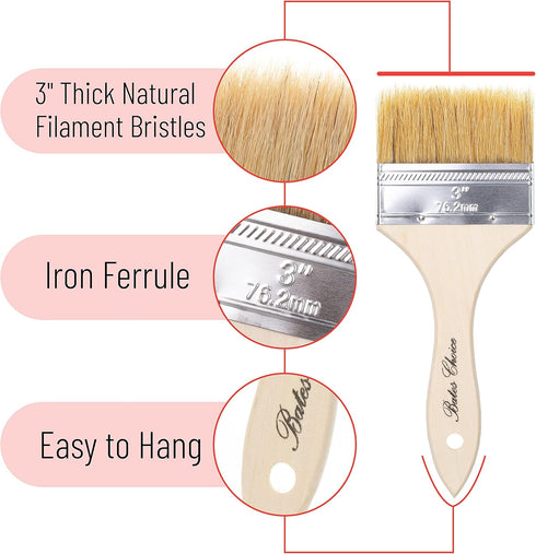 Bates Chip Paint Brushes, 3 Inch, 6 Pack, Natural Bristle Paint Brush for Painting and Staining Wood