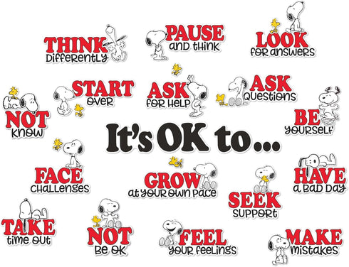 Eureka Peanuts Snoopy It's Ok to… Classroom Bulletin Board Set, 42 Pieces for Teachers