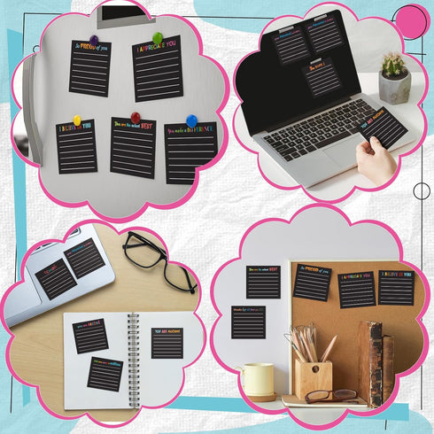 Yinder 24 Pcs Inspirational Sticky Notes | Cute Motivational Pad for Coworkers & Office Supplies | 3 x 3'' (Black)