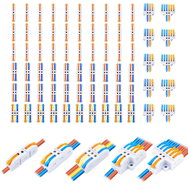 HTCELLE 70-Piece Lever Wire Connectors Splice Kit, Quick Connects, Push in Compact Splicing Butt Terminals for Wiring