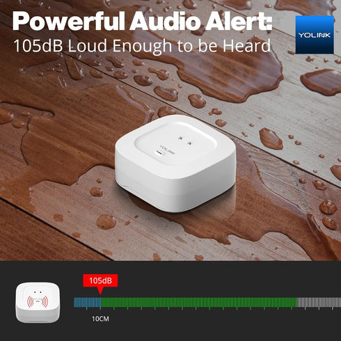 YoLink Water Leak Detector 4 with 105dB Audio Alarm, Freeze Warning, App Push, Email Alerts - Smart Water Sensor Alarm