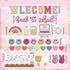 110Pcs Back to School Bulletin Board Kit Boho Groovy Paper Cutouts with Glue Points Welcome Preppy Colorful Bulletin Board Decoration Set for School Classroom Party