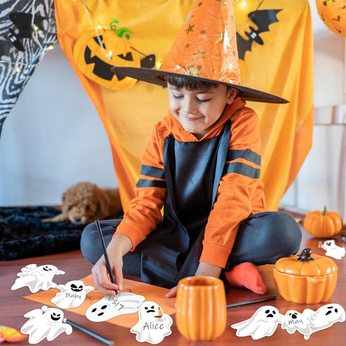 B1ykin 134Pcs Halloween Ghost Bulletin Board Decoration Set, Ghosts Patterned Paper Cutouts for Classroom and Home