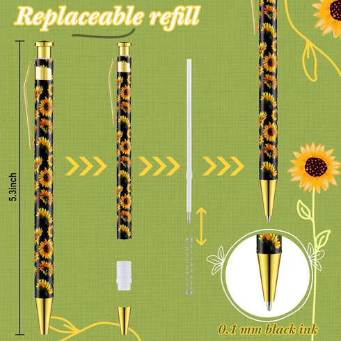 56 1.0 mm Yexiya Pieces Sunflower Pens Ballpoint Click Ball Pens Reusable Retractable Journaling Sunflower Party Favors