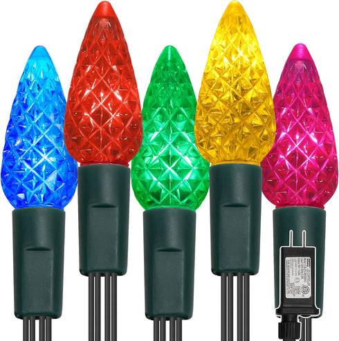 WATERGLIDE C6 Christmas Lights, 33ft 100 LED Faceted String Lights Green Wire