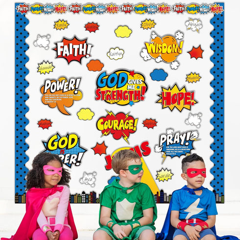 Religious Hero Bulletin Board Set, Super Theme Hero Jesus Cutouts for Sunday School Classroom Decor