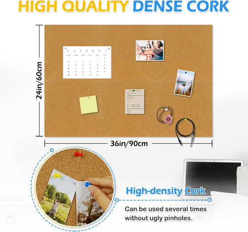 DOLLAR BOSS Cork Board Tiles, 6 Packs 12" x 12" 1/2" Thick Self Adhesive Corkboards with 60 Pushpins