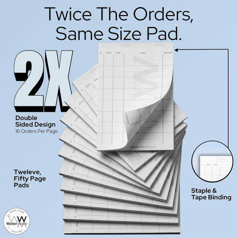 (3" 5") 12 50 Waiter Wallet Jr. Server Order Pads x Guest Check Pads, Sheets Each, Double-Sided, Stapled/Taped
