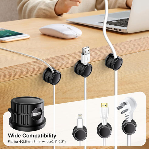 bljcky 8 Pack 360 Magnetic Cord Organizer, Rotatable Cord Clip Holder, Strong Adhesive, No-Residue, Cable Cord