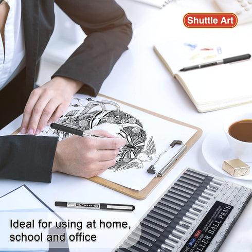 Shuttle Art 25 Pack RollerBall Pens (21 Black 2 Blue 2 Red) Fine Point 0.5mm Liquid Ink for Writing Journaling